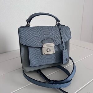 Lauren Ralph Lauren Dusty Blue Textured Leather Top-Handle Satchel